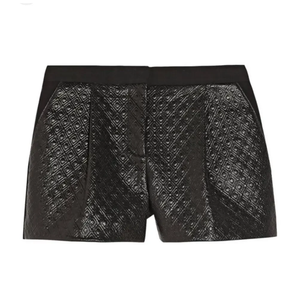 Tibi Black Embossed Faux Leather Shorts